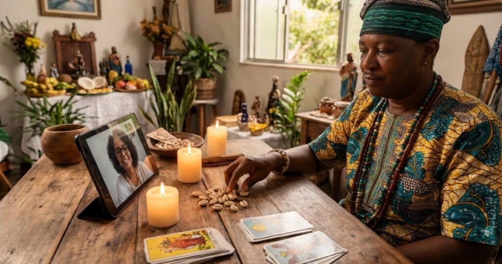 Consulta espiritual online com búzios e tarot – Pai de santo atendendo por vídeo